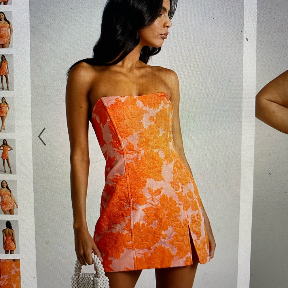 Brailey mini dress - orange/pink strapless size 10